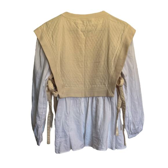 Zara Quilted Vest Layered Top White Flowy Blouse Cream Overlay Side Ties Office - Picture 2 of 10